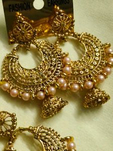 golden Jhumka Earrings Set