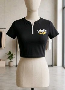 Stylish Black Cropped Polo tShirt