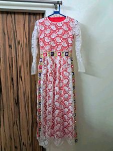 Beautiful Pink Printed Naira Cut Anarkali Gown