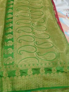 Red And Parrot Green Fancy Pattu Saree