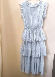 A y2k ruffle white polka dot sleeveless dress