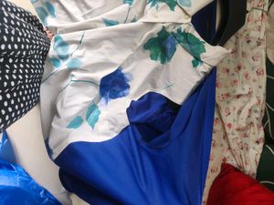 Blue Floral Button-Down Top attached with coat