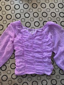 Sheer Ruched Puff Sleeve Top