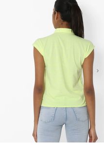 Women's Lime Striped Collared Top