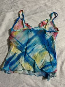 Tie-Dye Cami Top with Ruffle Trim