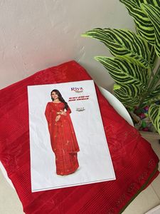Elegant Red Saree with Print