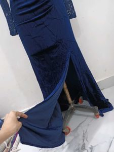 Elegant Navy Velvet Lace Dress