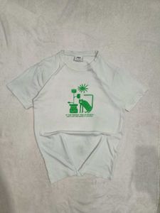 White Graphic T-Shirt with Cat Print