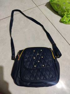 Quilted Navy Crossbody Bag with Studs
