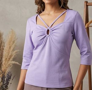 Stylish Lavender Keyhole Neck Top