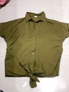 Olive Green Button-Up Tunic Top
