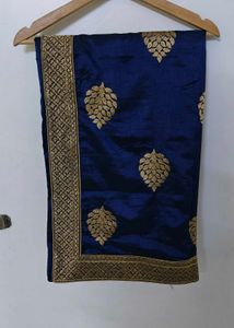 Elegant Blue Gold Embroidered Silk Saree