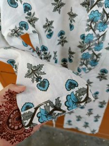 White Floral Print Kurta