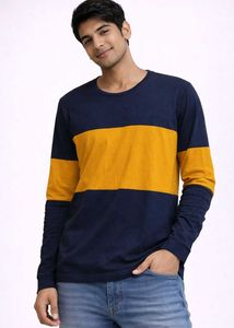 Men's Navy & Mustard Striped Long Sleeve T-Shirt