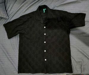 Black Embossed Button-Up Shirt