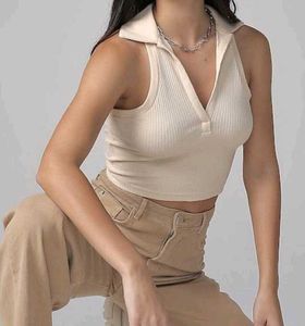 Sleeveless White Cropped Polo | Collared Top |