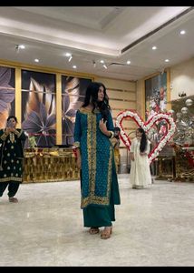 Elegant Teal Kurta Set with Gold Embroidery