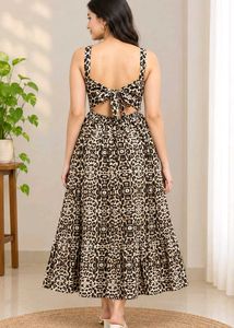 Leopard Print Midi Dress with Back Tie