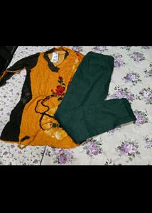 Stylish Yellow Kurta Floral Print and pants s