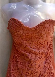 Stunning Coral Lace Strapless Dress