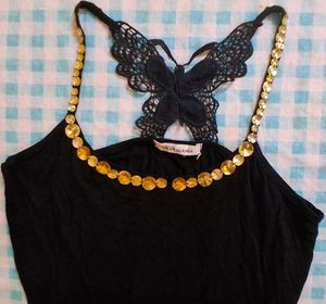 Chic Black Butterfly Embellished Top