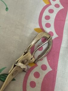 Cream Leather Belt with Silver Buckle