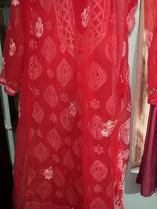Stunning Red Embroidered Kurta