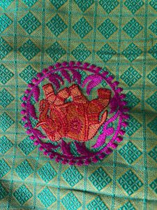 Vibrant Green Saree with Elephant Motif