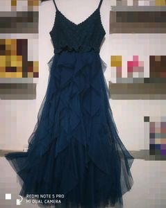 Blue Midi Hot Ruffle Dress For Womens