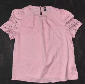 Shein Pink Eyelet Sleeve Top