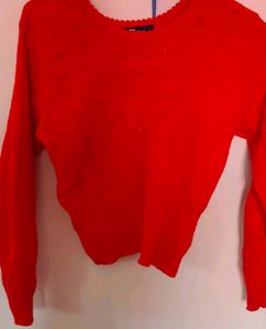 Vibrant Red Beaded Sweater