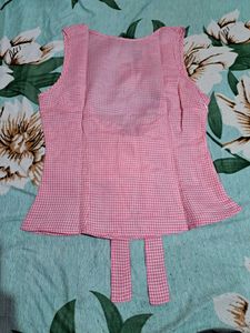 Shein Cute Pink Gingham Sleeveless back bowTop