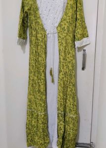 White Kurta Set with attached Printed Jacket