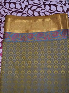 Elegant Grey & Gold Saree