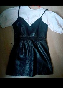 Black Faux Leather Strap Dress