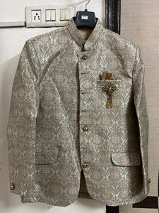Elegant Brocade Nehru Jacket with Brooch