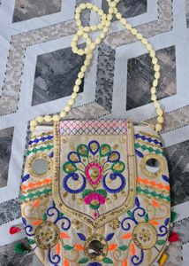 Embroidered Clutch Bag with Mirror Work