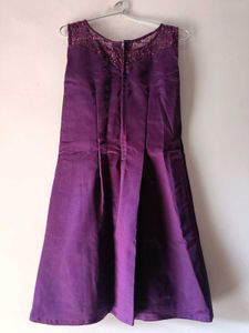 Elegant Purple Satin Lace Trimmed Dress