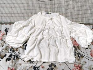 White Puff Sleeve Tiered Tunic Top