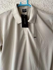 Zara Men's Beige Polo t Shirt newwdtag