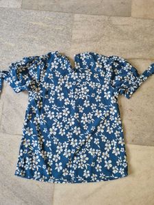 Blue Floral Tie Sleeve Top