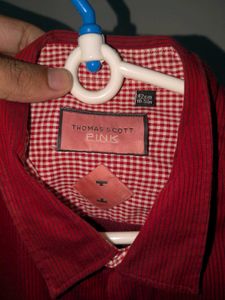Men's Maroon Corduroy Button-Up Shirt
