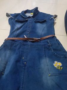Cute Denim Dress with Floral Detail