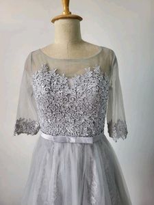 Elegant Grey Lace &amp; Tulle Dress. length 32