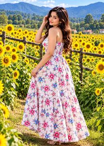 Boho Floral Strapless Maxi Dress