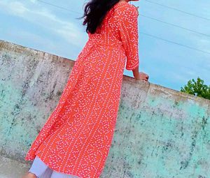 Orange Bandhani kurthi
