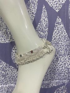 Silver Anklet with Colorful Beads