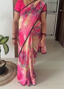 Beautiful Floral Chiffon Saree wth black lace bord