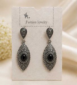 Vintage Silver Tone Black Stone Dangle Earrings