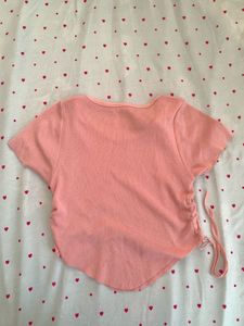 Cute Pink Cropped Top with Flower Accent
